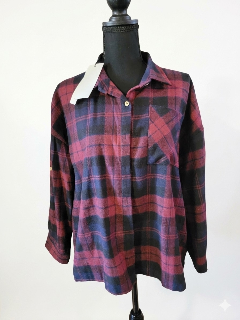 MISSLOOK Red and Black Plaid Shirt